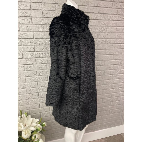 Adrienne Landau Women Front Zip Black Faux Fur Longline Coat with Pockets Size M - Picture 5 of 15